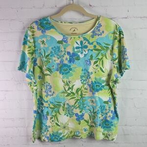 White Stag Blue and Green Floral Short Sleeve Top